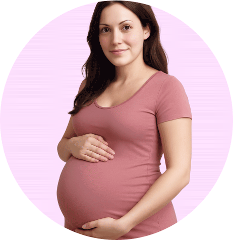 Pregnant woman in pink circle